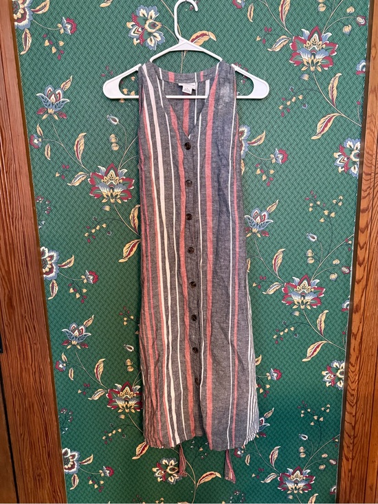 Liz Claiborne Dresses & Skirts - Vintage Liz Claiborne Sleeveless Dress V-Neck Gray, Coral, White Stripes S